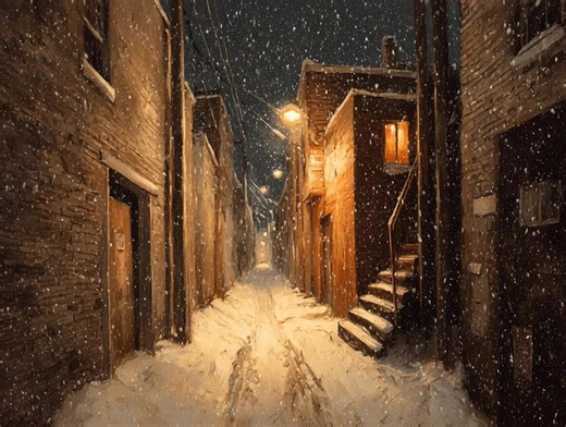 Night time snowfall in an alleyway - video | John Weber