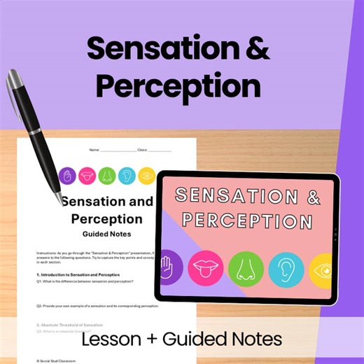 High School Psychology Sensation and Perception Intro- Lesson   Guided Notes