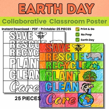 Earth Day Art Project Collaborative Poster | Save Recycle Care Craft