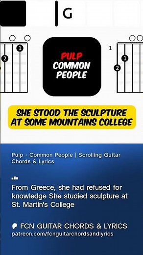Pulp - Common People | Scrolling Guitar Chords & Lyrics