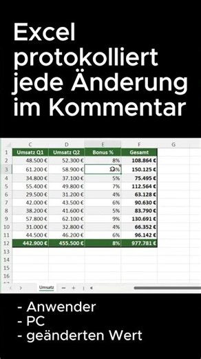 Excel merkt sich ALLE Änderungen