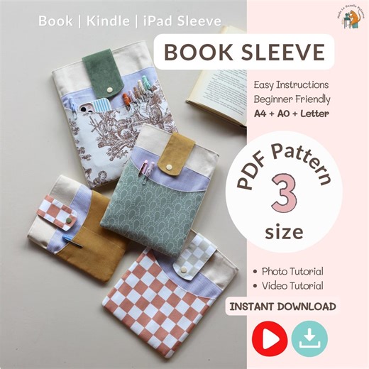 Book Sleeve Sewing Pattern PDF, 3 Sizes, Step-by-step Video, Bookish Gifts - Etsy