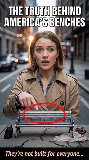 cerebroxi on Instagram: "Create a cinematic, emotionally engaging scene of a beautiful 25-year-old American woman with light skin, blue eyes, and shoulder-length brown hair standing in front of a metal street bench divided by harsh bars. She wears a tan trench coat and looks shocked, slightly pointing toward the bench as if revealing a hidden truth. Her expression mixes empathy and disbelief. Background: An urban downtown setting with muted tones — cracked pavement, dull gray buildings, a faint