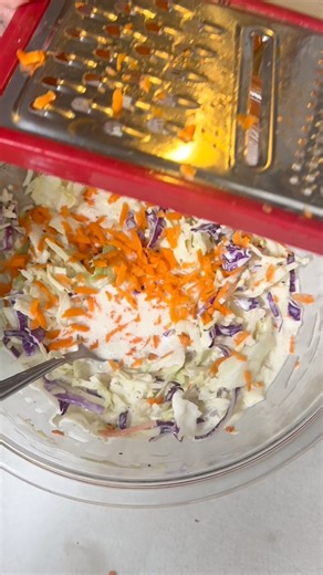 “Don’t sleep on homemade coleslaw 😋 just a little mayo, apple cider vinegar, salt, sugar , black pepper, and Dijon mustard, that’s it! So simple but so good with anything!” | Cooking with love by Becca