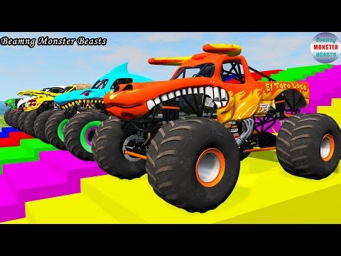 Monster Truck Transport on Triple Flatbed Trailer – BeamNG Monster Beasts #154