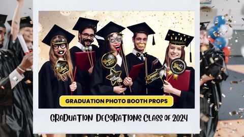 KatchOn, Graduation Photo Booth Props 2025 - Big, Pack of 33 | Black and Gold Photo Props for Class of 2025 Photoshoot | Photo Booth Props Graduation Decorations 2025