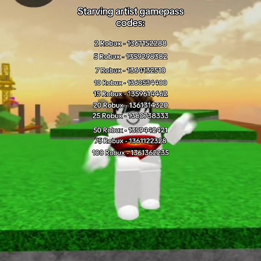 Starving artist gamepass codes 2026 25 #robux #roblox #gamepass #starvingartist #fyp