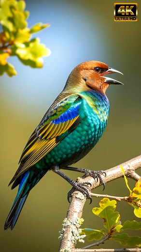 Experience a close-up acoustic portrait of the **brown-headed cowbird song** like you’ve never seen it — filmed in 4K on an old oak where the male perches and delivers warm, bubbling warbles. This reels visual vignette highlights not only the liquid-sounding series of gurgling notes and thin sliding whistles that characterize the **brown-headed cowbird call**, but also subtle throat motion and the delicate feather quiver that gives the vocalization visual rhythm. If you love bird acoustics, fiel