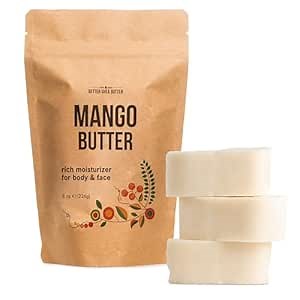Raw Mango Butter - 100% Natural Skin and Hair Moisturizer - Use with Shea in DIY Whipped Body Butter, Mango Body Lotion, Lip Gloss and Soap Making, 8 oz Block