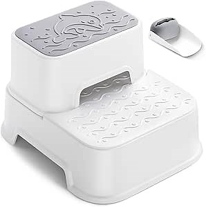 MangoHood Step Stools for Kids - Double up Toddlers Stool Multifunctional Toilet Stepping Stool for Kids Anti-Slip Step Stool for Bathroom Sink, Potty Training, Kitchen (White-1Pack)