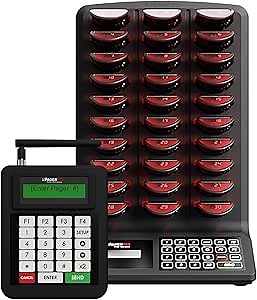 Wireless Matrix Stand Alone Paging System Customer Service Calling Pagers for Restaurants, Hospitals, Office & Hotels | Rechargeable Buzzer System (30 Pagers - Complete Set, Red)