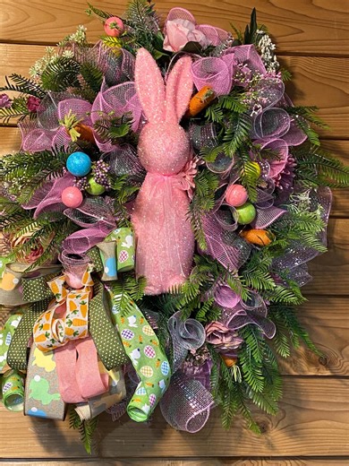 Pink Easter Bunny Wreath - Etsy