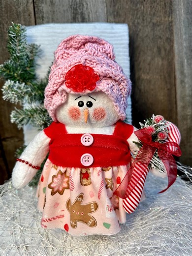 Handcrafted Stuffed Snowman: "maya" Snow Girl With Candy Cane - Etsy