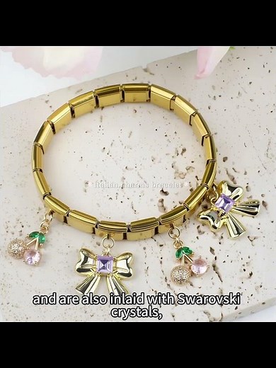 🍒✨ Adorable Italian Charms Bracelet: Cherries, Bows & Swarovski Crystals! ✨🍒