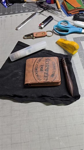 I've have this one Horween Shell Cordovan for a couple years now. The markings on it were so cool and unusual that I knew I had to save it for something special. How'd we do?! #horween #shellcordovan #handmade #leather #wallet | Pyro Leather