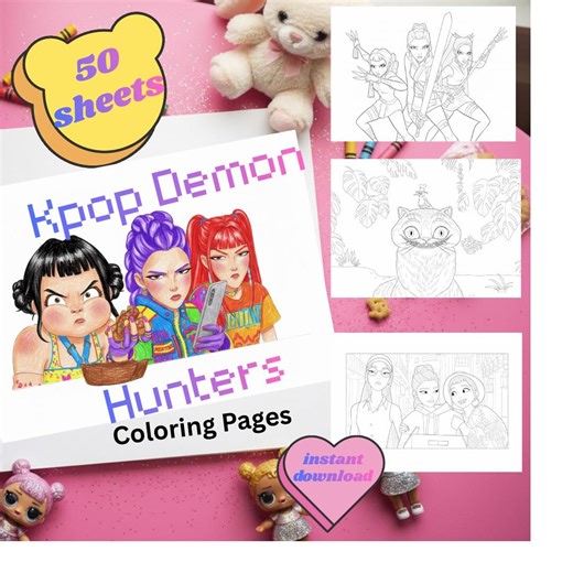 Kpop Demon Hunter Coloring Pages Bundle - 50 Printable Sheets PDF Kids Activity Instant Download - Etsy
