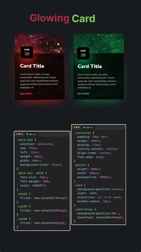 ✨ Glowing Card Animation Design Using HTML & CSS 🔥 | Amazing Hover Effect 💻 #shorts