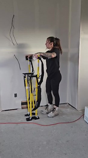 this was my first time ever strapping these soft strap stilts, please be gentle. #fypシ #drywall #foryou #tapetok #jump @ToolPro