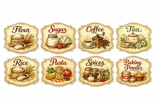 Vintage Farmhouse Pantry Labels | Retro Kitchen Stickers | Organization | Set of 6 Customizable - Etsy