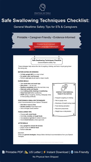 Safe Swallowing Techniques Checklist: General Mealtime Safety Tips - Etsy