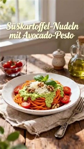 Gesünder als Pasta? Süßkartoffel-Nudeln mit genialem Avocado-Pesto!