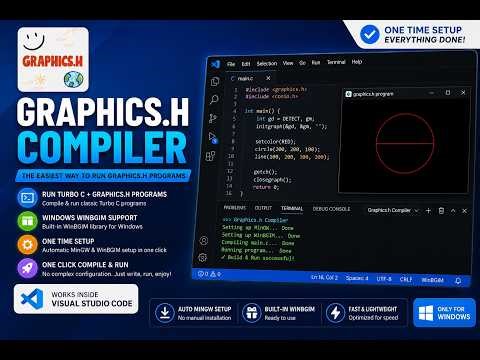 How to Run Turbo C++ and Windows Native graphics.h Programs in VS Code