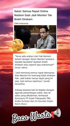 Witness: All of Nadiem's ​​Online Meetings as Minister Could Not Be Recorded 📢 #readnews #nadiemm...