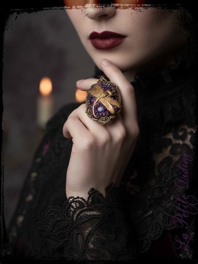 Large Victorian Gothic Style Dragonfly Ring in Bronze and Purple - Etsy
