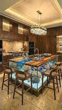 Luxury Kitchen Fish Tank Table Design #luxurylifestyle #construction #kitchen #homedecor #aquarium
