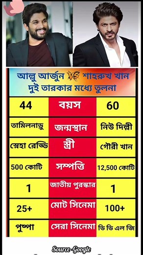 Shah Rukh Khan vs Allu Arjun 🔥 Who is Richer? Age, Wife, Movie Award Full Comparison #banglagk #bigb