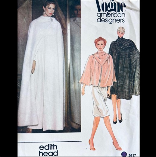 Vogue 2617 B32, Opera Cape Pattern, Edith Head Sewing Patterns, Capelet Pattern, Long Cape Sewing Pattern, Designer Vogue Patterns - Etsy