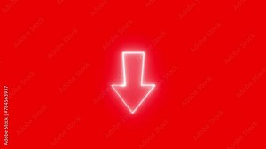 Neon arrow glowing. Directional sign arrow points to the down. Vector sign logo with glowing colors.