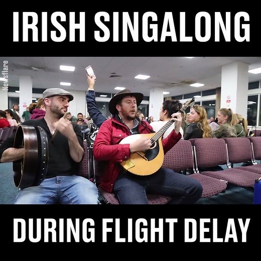 This Irish flight was delayed, so these guys decided to have a little singalong to entertain the people waiting at the gate 👏🏻 | LADbible