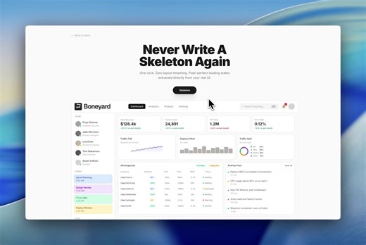 You don’t need a build tool to do this. You can create perfect skeletons with only a few lines of css. Don’t make fake boxes at all - just use your real components! 👇