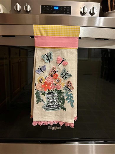 Butterflies and Flowers Embroidered Hanging Dish Towel