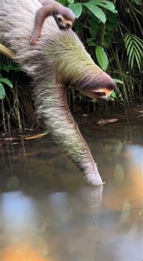 Real Sloth Mom and Baby Drinking by the River – The Most Peaceful Moment Ever