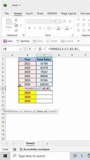 🔥Predict Future Sales in Excel Using TREND Function🔥#shorts