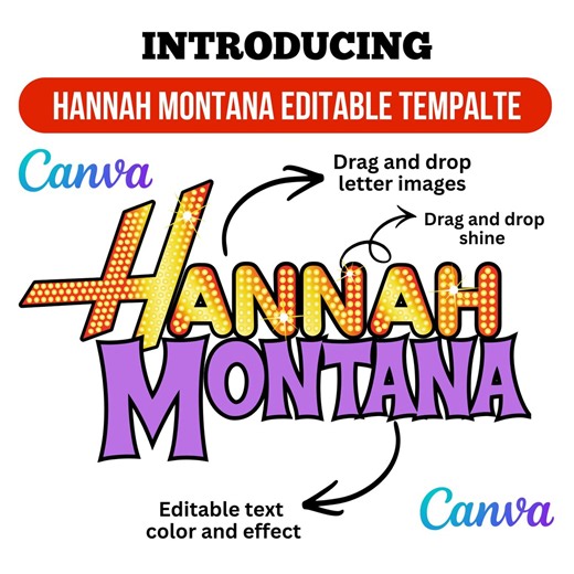 Hannah Montana Custom Name Design Canva Template, Hannah Montana Canva, Hannah Montana Logo Tshirt High Quality Instant Download - Etsy