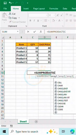Excel Sum product Formula 😮 #shorts
