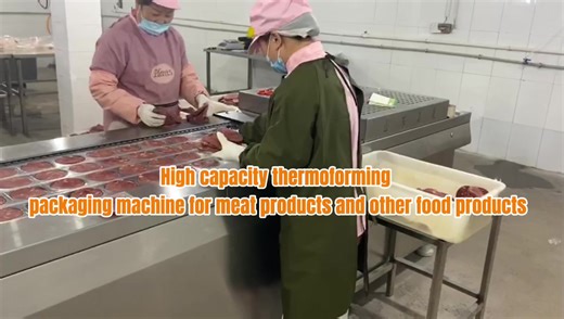 High capacity vacuum packaging machines for meat products and other food products, as well as thermoforming packaging machines made in China, with fast speed and strong stability#thermoforming packaging machine#Meat product packaging machine