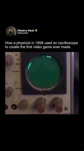 History Hoot on Instagram: "In 1958, physicist William Higinbotham created Tennis for Two at the Brookhaven National Laboratory to entertain visitors during an annual open house event. Unlike later commercial games that utilized television screens, this pioneering simulation was displayed on a small oscilloscope and allowed players to adjust the trajectory of a glowing dot representing a tennis ball. Two people played the game using primitive aluminum controllers equipped with a knob for control