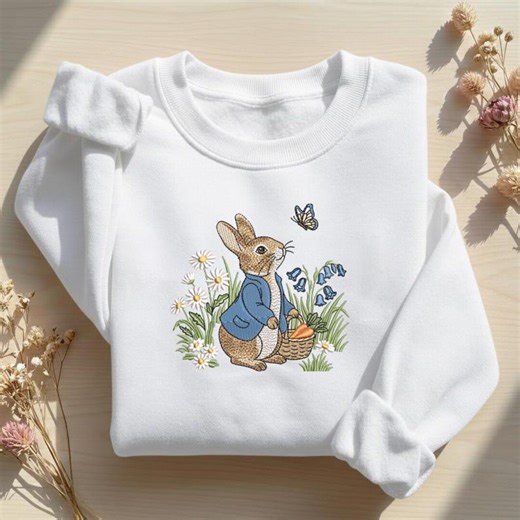 Peter Rabbit Style Bunny Embroidery Design, Spring Rabbit With Basket and Flowers Machine Embroidery File - Etsy