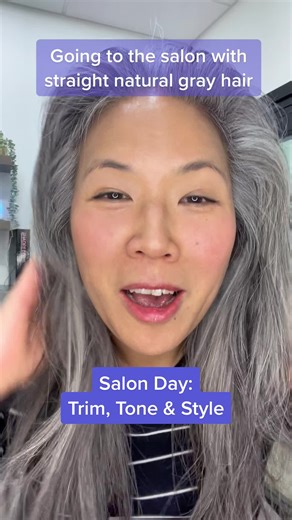 Salon day for my natural gray hair! I’m liking the longer length but find I have to watch how dry the ends get. Of course, toning with pigmented products is essential. @glorified_beauty freshens up my look! She is also a gray-blending specialist so look her up if you’re thinking about a gray-hair transition! #silversisters #grayhair #greyhair #silverhair #salonday #grayhairtransition #grayhairdontcare #greyhairmovement #hairtok