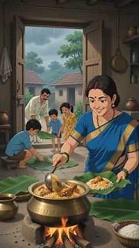 90s Indian Village Chicken Biryani Story ❤️| Rainy Day Family Cooking | Ghibli Style #shorts