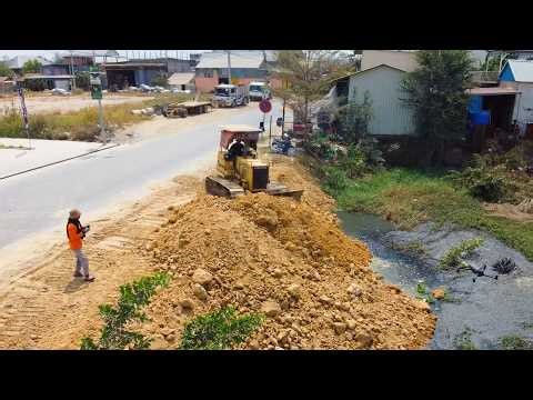 Great Start Skillful Land Filling Process using 6-Wheel Dump Trucks & Bulldozer filling Flooded land