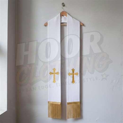 White Pastor Stole With Gold Cross Embroidery – Wedding Communion Clergy Vestment – Church Minister Stole - Etsy