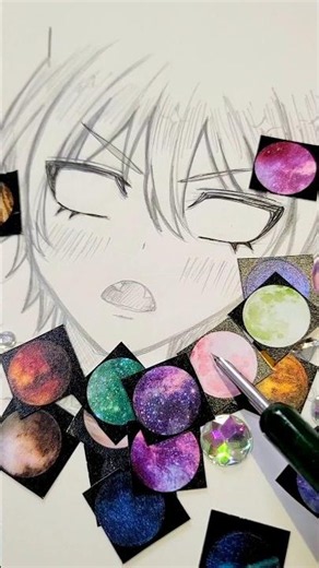 【イラスト】少年の瞳に宇宙を閉じ込めてみた#アナログ#イラスト#シール#宇宙#drawing#manga