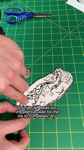 Making a DIY sticker from a block printed fox skull