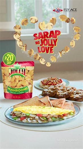 Ang simpleng ulam, gawing MUSH-masustansya with Jolly Mushrooms Pouch!💪🏻🍳🍄 P20 SRP lang! Yan ang Sarap ng Jolly Love! 😋❤️ Available in all leading supermarkets nationwide and online on Lazada, Shopee, TikTok Shop and AceMarket.ph. ASC: F0175N102925J | Jolly Eats