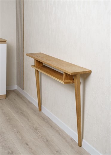 Mid Century Modern Console Table With Shelf, Slim Entryway Table, Solid Wood Narrow Desk - Etsy